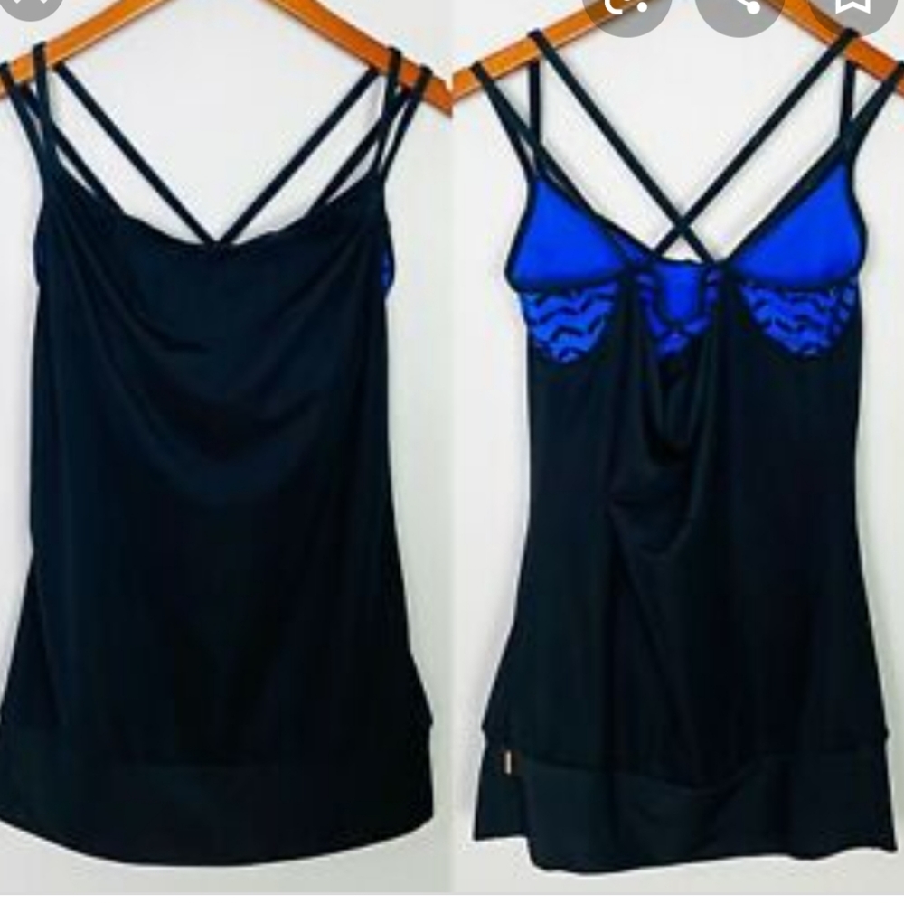 Lucy Black & Blue cowl neck tank w/ built-in bra